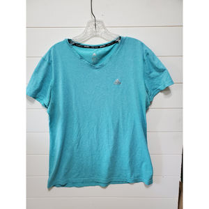 Adidas Climalite womens size L v neck blue green heathered workout run t-shirt